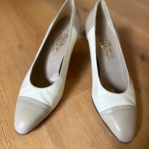 Salvatore Ferragamo Women's Cream and Tan Leather Pumps